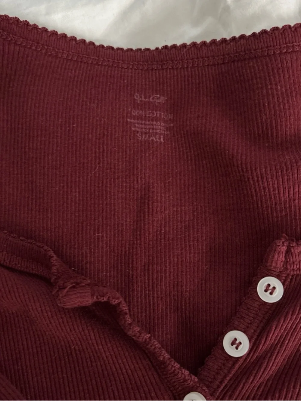 Brandy Melville Burgundy Ribbed Long-Sleeve Henley Top - Picture 2 of 2